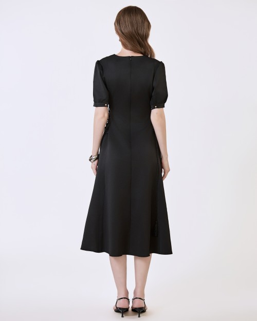 G-Black Short Sleeves Woven Flared Dress